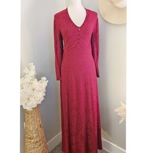 Soft Surrounding Cranberry Gypset Knit Damask Jaquard Maxi Dress